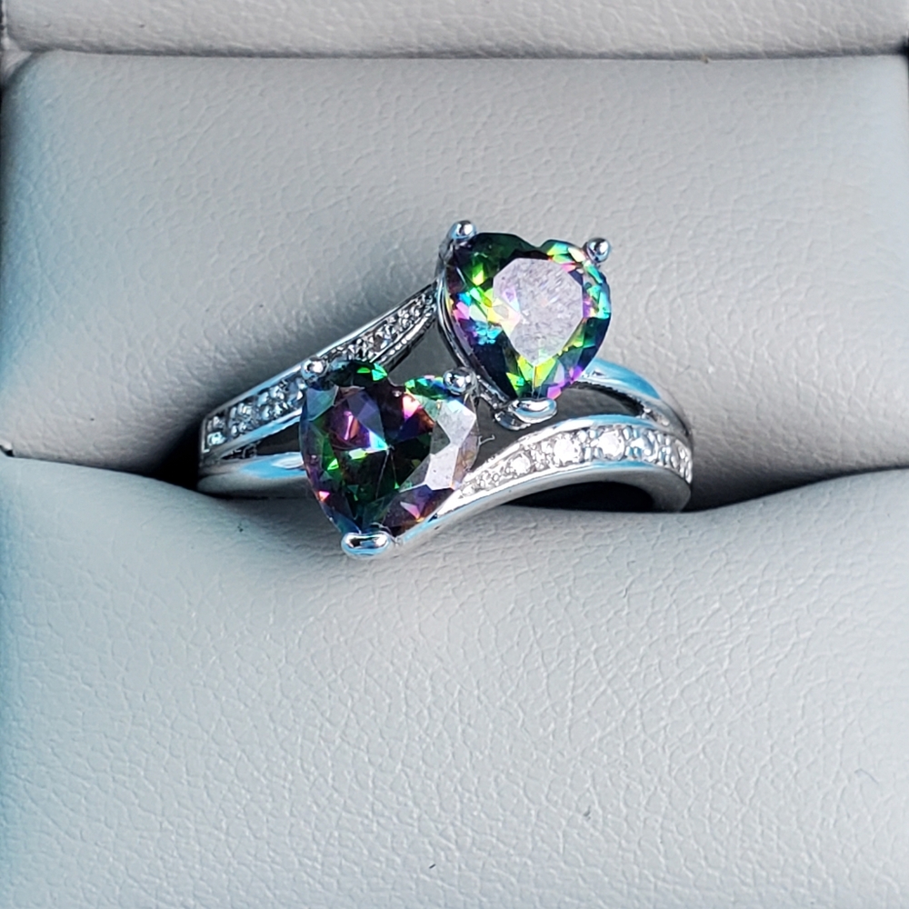 Mystic Rainbow Double Heart Silver 925 Ring